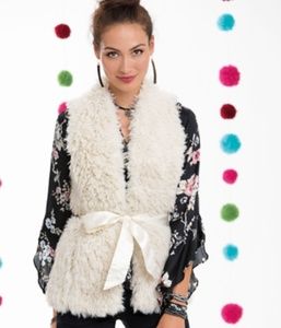 Faux fur vest w/ removable belt